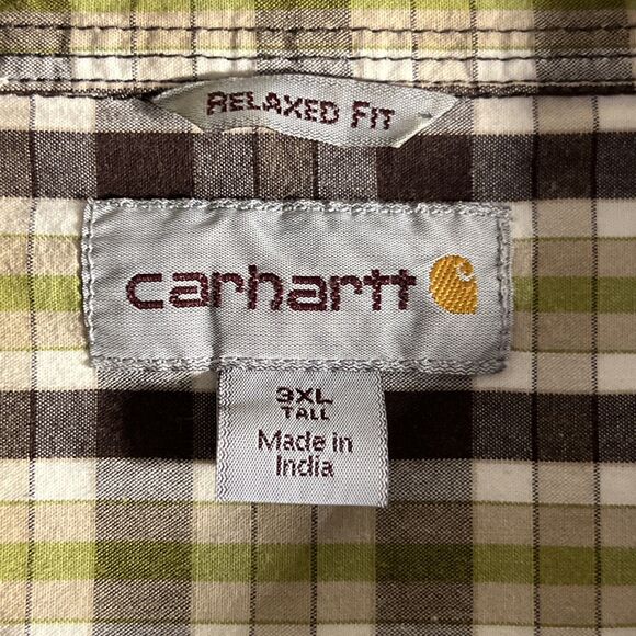 Carhartt Men Size 3XLT Shirt Button Down Top Brown Checkered Plaid Short Sleeve - Picture 3 of 5